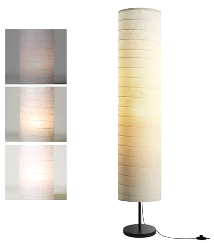 WY8 Floor Lamp - 116 cm Tall Japanese-Style Paper Shade | Soft Ambient Mood Light | Polished Metal Base | E27 Bulb Holder | Minimalist Tower Design for Living Room, Bedroom or Office