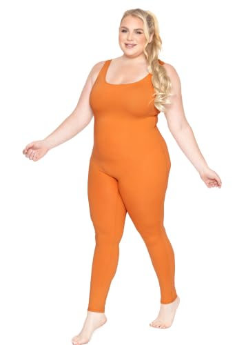 Image of STRETCH IS COMFORT Womens Plus Size Tank Unitard Athletic Rompers For Women | 95% cotton 5% spandex, round neckline, sleeveless straps, U-back, seamless front, one piece outfits for women, workout romper