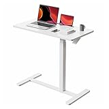 Gibbon Mounts Mobile Standing Desk, Pneumatic Adjustable Rolling Desk(31.5 Inches), Portable Laptop Desk with Wheels, Overbed Bedside Table Laptop Table for Couch, Home, Office, White