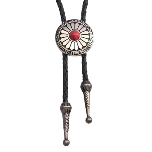 COOLLA Bolo Tie Rodeo Cowboy - Collar de piel estilo vaquero para hombre y mujer, cadena de cuero con piedra turquesa, Cuero turquesa plateado