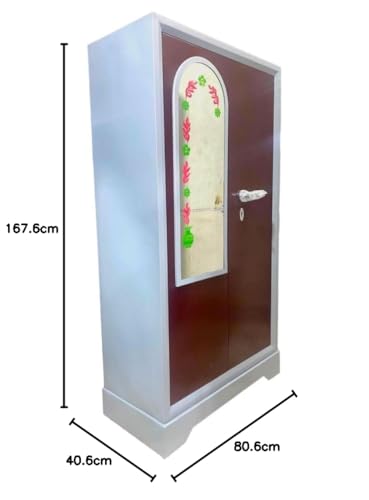 Image of MKFURNITURE Steel Almirah Wardrobe 2 Door with Mirror Cupboard | Wardrobe Storage Rack Closest Organizer for Clothes |1 Locker and Secret Locker | Modern Storage Wardrobe (Olive Green)