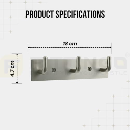 Image of Stainless Steel 3 Hook Cloth Hanger for Door /Dress Hanger Wall Mount /Bathroom Hooks for Hanging Clothes (Silver Matt) Pack of 3-| 3 Years Warranty |