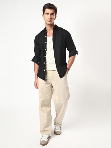 Image of Urbano Fashion Men's Linen Blend Full Sleeve Relaxed Fit Casual Solid Shirt