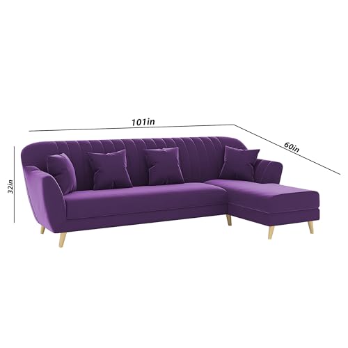 Image of Atticus RHS 6 Seater L Shape Sofa Set for Living Room (Purple Fabric) Premium Fabric Sofa Set