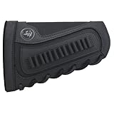 WAYNE'S DOG Canvas Leather Recoil Reducing Pad Stock Extension Cover Buttstock Cheek Rest with Rifle Shell Holder (.22LR .22MAG .17HMR, Black)