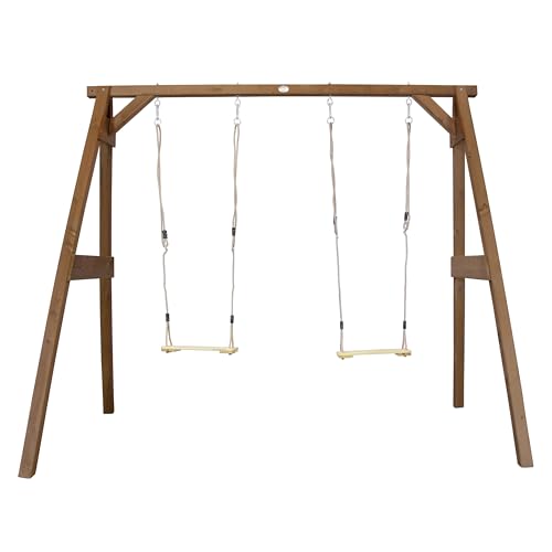 AXI Doppelschaukel Braun aus FSC Holz | Schaukel mit Gestell für 2 Kinder | Kinderschaukel/Schaukelgestell für den Garten
