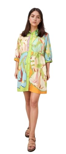 Image of Summer Shirt Dress for Women Long Sleeve Floral Printed Button Down Mini Dresses