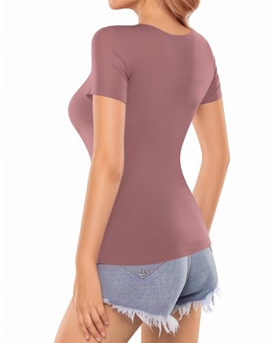 Image of MANGOPOP Womens Square Neck T Shirts Long Sleeve Short Sleeve Tops Fitted Tees