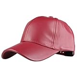 Adjustable Cap Baseball Cap Outdoors Casual Hat Sports Cap Leather Hat for Wen and Men Wine Red