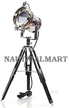 NauticalMart Marine Nickel Finish 29'' Wooden Tripod Floor Lamp for Living Room