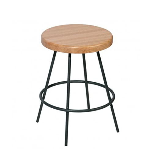 Addecor Taburete Bajo de Color Negro | Fabricado con Hierro Acerado | 45x40x40 cm | Modelo Indiana Little | Taburete de Madera con Reposapiés | Ideal para Bar, Cocina, Baño u Oficina