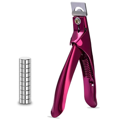Acrylic Nail Cutter with Magnet Sizer & Length Measurement,Adjustable Stainless Nail Trimmer for Salon Home Nail Art, Professional Nail Clippers for Precise Manicures(Violet Red)