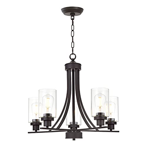 BONLICHT Rustic Kitchen Island Chandelier Lighting 5 Light Oil-Rubbed Bronze Traditional Chandelier Industrial Vintage Lighting Fixtures Hanging Pendant Lights Classic Glass Ceiling Lighting UL Listed