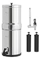 FACHIOO 1.5G Stainless Steel Gravity-Fed Water Filter System with 2 Black Purification Filter & Water Level Spigot, NSF/ANSI 42 Certification, Reduces up to 99% of Chlorine, for Home, Camping, Outdoor