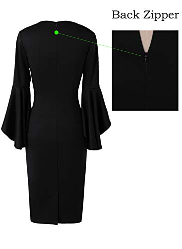 Vfshow Womens Black Elegant V Neck Bell Sleeve Cocktail Party Bodycon Pencil Sheath Dress 6793 Blk S #TOP4