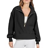 Mujeres Primavera Y OtoñO Color SóLido Solapa Casual Top Media Cremallera Pullover De Manga Larga Sudadera SuéTer Mujeres