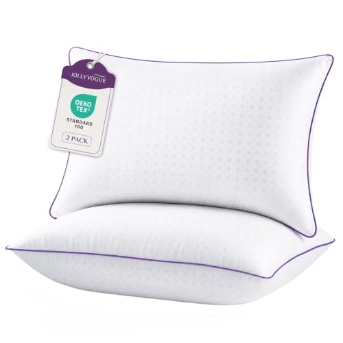 Image of JOLLYVOGUE Pillows King Size Set of 2, Washable Supportive Firm Full Size Bed Pillows with Oeko-Tex Certified Down Alternative Fill, Luxury Hotel Quality for Side, Back, and Stomach Sleepers