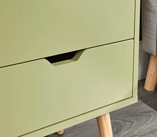 Image of Night Stand,End Table for Bed Nightstand with Drawers, Side Table with Storage, Solid Wood Table Legs,A Shaped Suitable for Small Spaces, Living Room, Bedroom, White (Green)