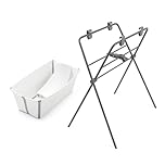 Stokke Flexi Bath (White) + Newborn Support + Flexi Bath Stand - Best for Newborns & Babies Up to 48 Months - Foldable, Durable & Easy to Store