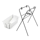 Stokke Flexi Bath (White) + Newborn Support + Flexi Bath Stand - Best for Newborns & Babies Up to 48 Months - Foldable, Durable & Easy to Store
