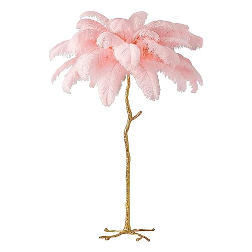 MLQUC Floor Lamps,for Living Room, Modern Luxury Real Resin Ostrich Feather Floor Lamp, Romantic Princess Bedroom Floor Lamp for Bedroom/Dining Room/Living Room/Pink