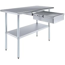AmGood Stainless Steel Table with Drawer | Commercial & Residential Kitchen Laundry Garage Utility Bench | NSF Metal Prep Table Stainless Steel Table + Drawer, 48" Long x 24" Deep