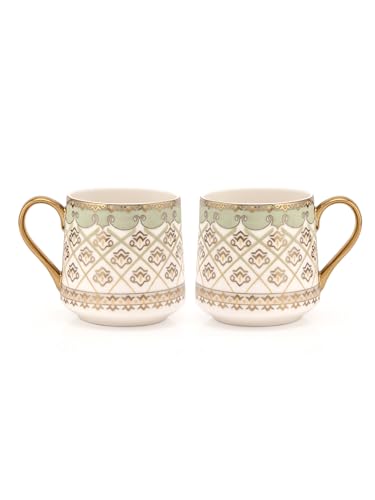 Image of Clay Craft Fine Ceramic Gold Printed Coffee /Tea Cups Set of 6-200 ml Each, Tea Cup Set of 6, Mugs for Coffee, Cups Set of 6, Mug Set, Ideal for Gifting, Perfect for Home and Office (E601)