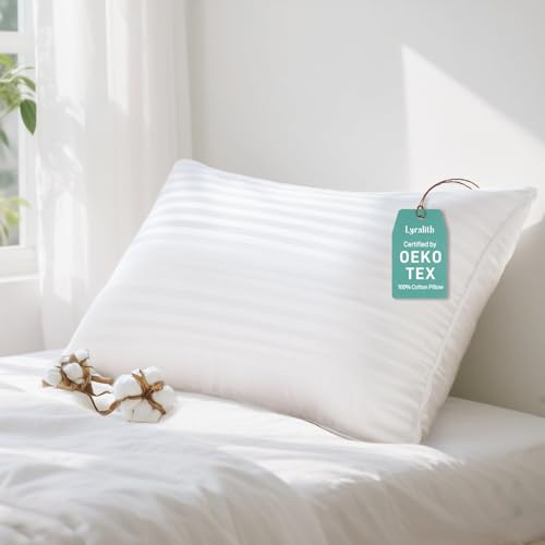 Lyralith Hypoallergenic Cotton Cover with Soft Down Alternative Pillow, Standard/Queen Size, Luxury Hotel Quality, Ideal for Side, Back and Stomach Sleepers, Oeko-TEX Certified