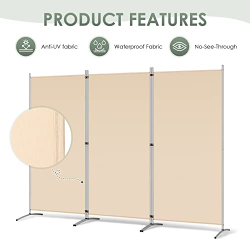 RANTILA 3 Panel Room Divider, 6 Ft Tall Folding Privacy Screen Room Dividers, Freestanding Room Partition Wall Dividers, 102''W x 20''D x 71''H, Beige by RANTILA - Image 5
