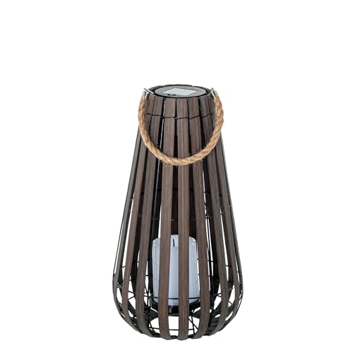 Lampada Lanterna Solare Da Tavolo O Pavimento In Legno E Metallo Scuro E Nero Con Candela Led 21X21X42 Cm