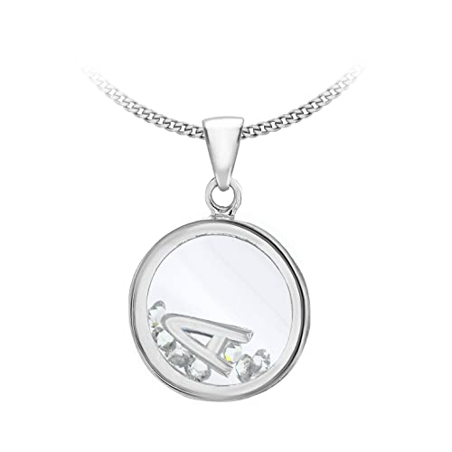 Image of Tuscany Silver Women's Sterling Silver Floating Cubic Zirconia A Round Pendant on Curb Chain of Length 46 cm/18 Inch