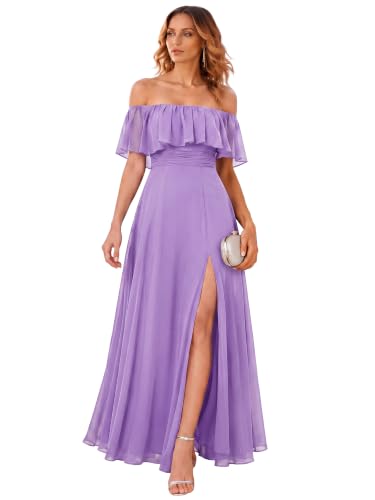 Ever-Pretty Women's Off Shoulder Chiffon Formal Bridesmaid Dresses Lavender