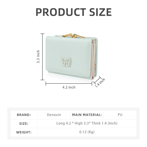 Small Wallets Woman, Cute Tri-fold Coquette Bow Wallet for Women, Credit Card Coin Holder Purse with Kiss-lock for Key Cash Change (Blue)2