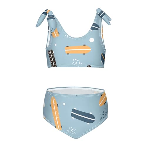 Girls Funny Skateboard Pattern Swimsuit Two Pieces Bikini Set Bathing Suits Swimwear Crop Top Swimsuit Set