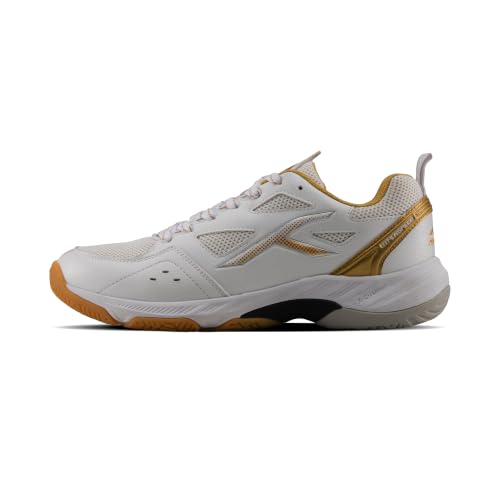 Image of HNDRD Hyperspeed Badminton Shoes (Non Marking) Indoor Sports | All-Day Comfort & Support | Cloud-Cushion Midsole | Active Grip Sole | Effortless Control (White /Crimson ; UK 10)