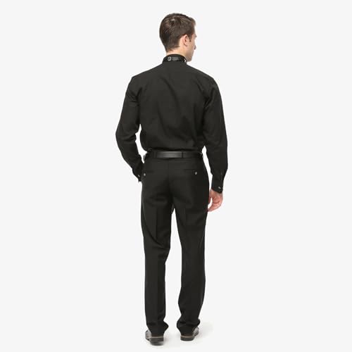 Xact Herren Formales Smokinghemd, Doppelmanschette - Manschettenknöpfe inklusive (Black - Wing Collar - Pleated Fly Front) 38