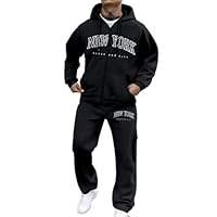 Men's Tracksuits Mens Tracksuit Bottoms Jogging Fleece Set Gym Clothing Loose Fit Loungewear Sets Men Work Joggers Casual Trousers 2-Piece Hoodie Suits for Uk Track Suit Sweatpants Training Pants,L