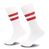 Classic Striped Tube Socks, Back To School Gifts, Soft Cotton Retro Tube Socks For Men, Women& Teens, 1 Pairs, White/Red - Christmas Graduation Fathers Day Cotton Gift For For Men, Women, Teens. (150)