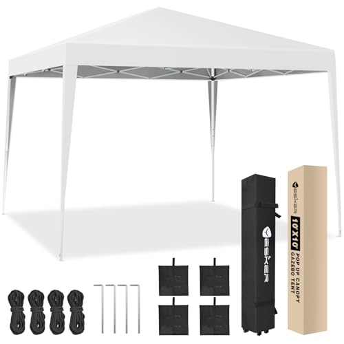 Yesker 10x10 Pop Up Canopy Tent UPF 50+ Waterproof Outdoor Canopy Portable Folding Easy Setup Gazebo Adjustable Height Instant Sun Shade Tent with Wheeled Bag for Events Parties Camping Patio, White by Yesker - Used condition - US$67.38
