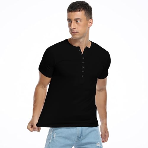 YTD Mens Casual Slim Fit Basic Henley Long Sleeve Fashion T-Shirt