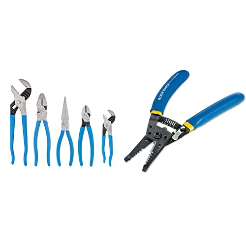 Channellock Gs-50 5Pc Pliers Set | Made In Usa | Forged High Carbon Steel & Klein Tools 11055 Wire Cutter And Wire Stripper, Stranded Wire Cutter, Solid Wire Cutter, Cuts Copper Wire #TOP11