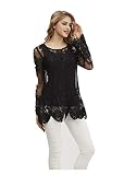 SIMPLY COUTURE Women's Long Sleeve Scoop Neck Sheer Soutache Crochet Applique Pullover Tunic Top-Black-2X