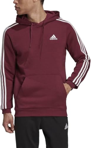 Image of adidas Men's Essentials Fleece 3-Stripes Pullover Hoodie Sweatshirt, Shadow Red, XL