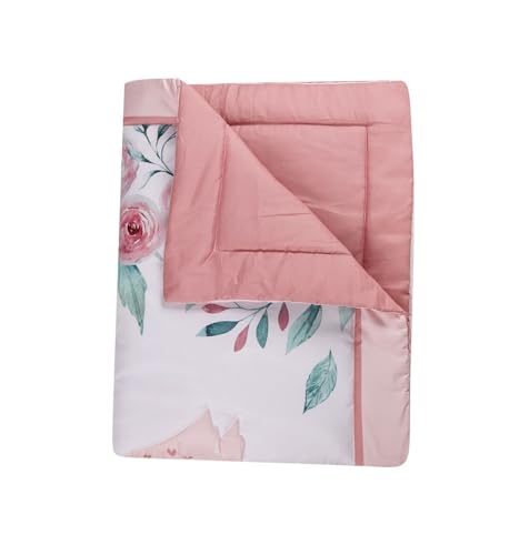 JHLCARPET Pink Swan Floral Crib Quilt with Satin Border
