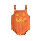 mlpeerw My First Halloween Baby Boy Girl Outfit Newborn Sleeveless Pumpkin Romper Onesie Cute Infant Halloween Clothes (Pumpkin Smiling Face Yellow, 0-3 Months)