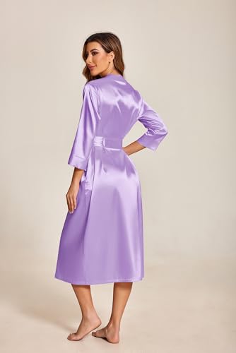 Image of Ekouaer Silk Robes for Women Long Satin Bride Bridesmaid Wedding Party Robes Lightweight Sexy Sleepwear with Pockets