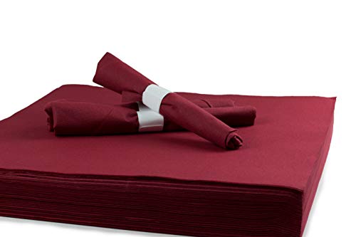 SimuLinen DISPOSABLE Dinner Napkins – DEEP RED/BURGUNDY, UNFOLDED, – Decorative, Large Napkins - Soft, Linen Feel, Like Cloth, Absorbent & Durable Size:16”x16
