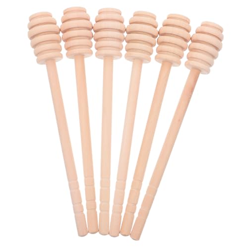 Unomor 6pcs Vintage Wooden Honey Dippers Honey Mixing Stirrer Syrup Jam Ergonomic Design for Parties and Daily Use and Easy to Clean