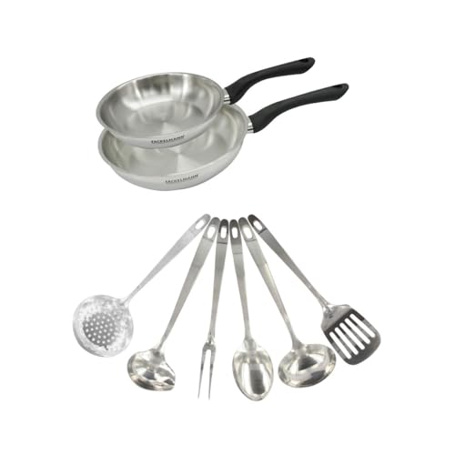 Fackelmann Set 2 Poêles 20 et 24 cm en Inox 18/8-6 Ustensiles pour Tous Feux et Induction, Sans PFAS - Acier Inoxydable, Gris Flanelle