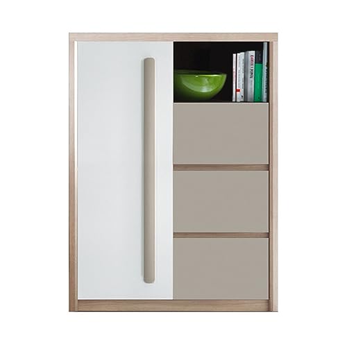 Mon Mobilier Design Roma Buffet Commode 3 tiroirs coulissants 1 Porte battante 1 Niche 90x117 cm
